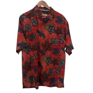 Tommy Bahama 100% Silk Short Sleeve Button Down Shirt Floral Large
